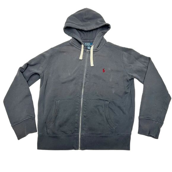 Polo Ralph Lauren VTG 90s Full Zip Hoodie Men's Size M Gray Heather Double Knit - Picture 1 of 11